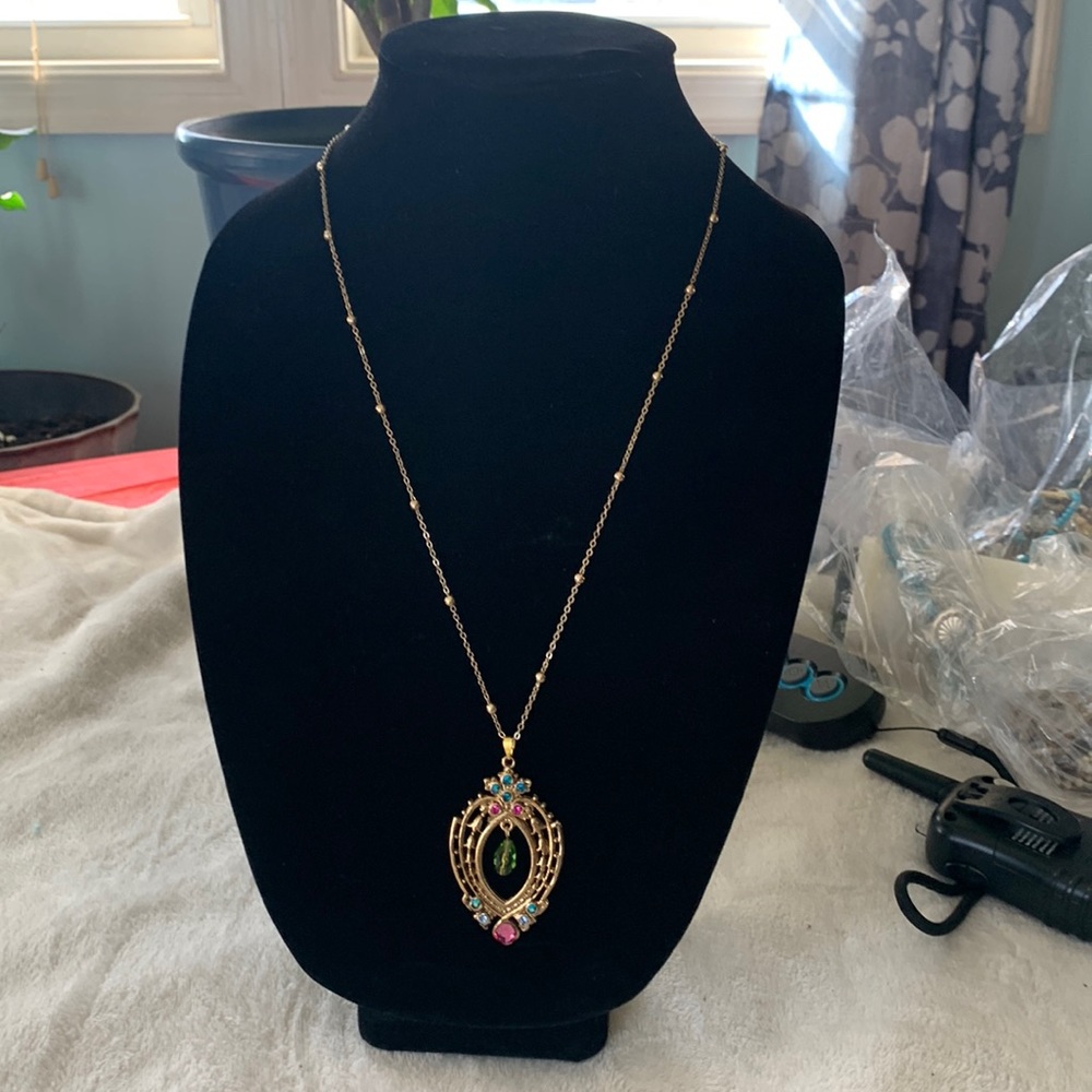 Gold necklace with multi color pendant